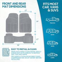 BDK Original ProLiner 3 Piece Heavy Duty Front And Rear Rubber Floor Mats For Car SUV Van And Truck Gray All Weather Floor Protection With Universal Fit Design