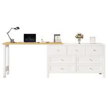 Desk With Drawers - 2-In-1 Rotating Workbench And Sideboard, Oak Look, 360° Rotating Table, White/Natural, Desk, Vanity Table, L-Shaped Desk - 1 - View 9