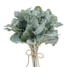 Faux Lambs Ear Stems Miller Fake Flocked Artificial Greenery For Home Wedding Bouquet DIY Craft Farmhouse Decor (6pcs, Silver Dusty Miller)-1272 - 綠色 - 查看 1