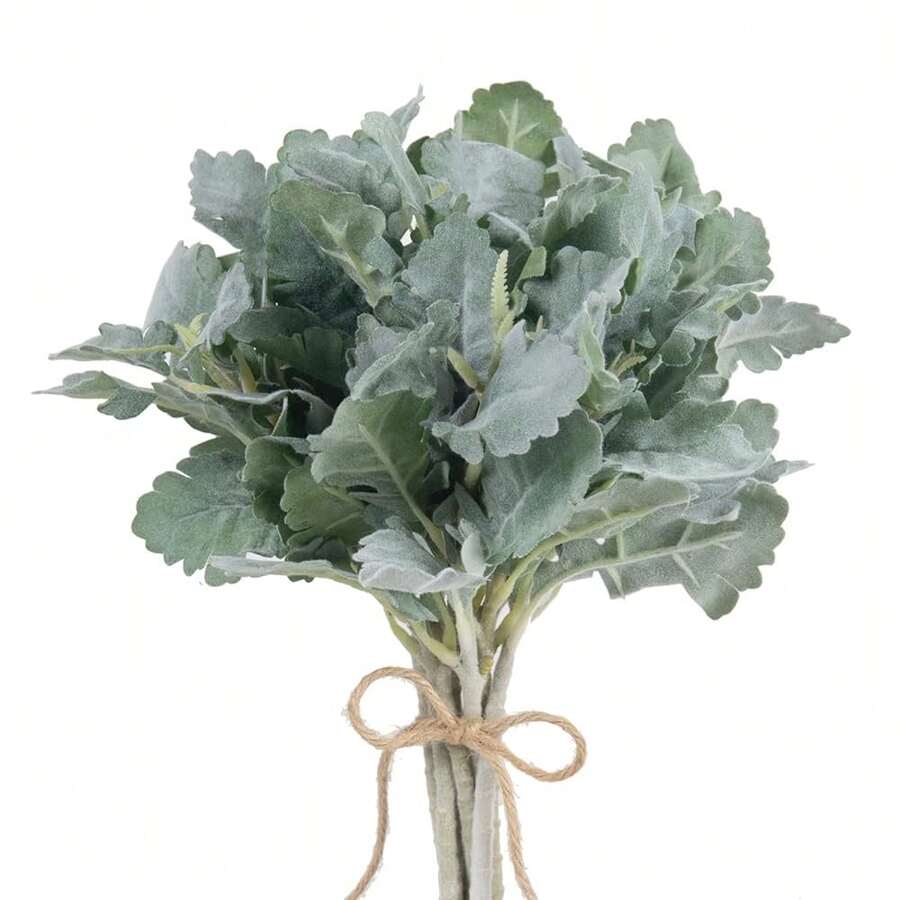 Faux Lambs Ear Stems Miller Fake Flocked Artificial Greenery For Home Wedding Bouquet DIY Craft Farmhouse Decor (6pcs, Silver Dusty Miller)-1272 - 綠色 - 查看 1
