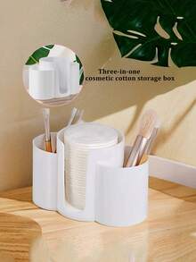 1pc 3-In-1 Storage Box, Transparent Cotton Swab Holder, Bathroom 3-Compartment Cotton Swab & Makeup Pad Organizer, Vanity Cotton Swab, Makeup Pad, Floss Holder - Multicolor - View 3