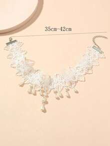 1pc New Arrival European & American Style Teardrop Gold Lace Necklace, Versatile Choker For Women - White - View 5
