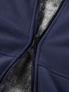 sweat-shirt à capuche unicolore chaud pour hommes, cardigan imprimé chaud, style automne/hiver, veste polaire à capuche pour hommes, veste de sport - Bleu marine - Voir 11