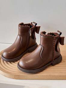 1 Pair Girls' Soft Sole Fashion Versatile Anti-Slip Warm Leather Boots For Autumn/Winter - Brown - View 2