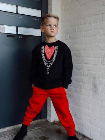 Tween Boy Casual Street Style Letter Graphic Print Crew Neck Fleece Pullover Sweatshirt