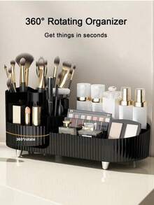 1 pieza Caja de almacenamiento de brochas de maquillaje giratoria 360°, organizador de escritorio multifuncional, estante de almacenamiento de productos cosméticos y de cuidado de la piel, caja de herramientas de belleza de fácil acceso. Adecuado para tocador, con soporte de brochas, caja de almacenamiento de cosméticos, caja de almacenamiento giratoria grande de cosméticos y productos de cuidado de la piel, caja de exhibición de cosméticos y perfumes para encimera