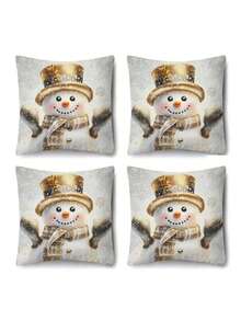 1/2/4pcs Golden Christmas Decoration Pillow Covers, Size 17.7x17.7 Inches, Modern Style, Zipper Closure, Machine Washable, Decorative Santa Claus, Snowman, Deer, Snowflake Patterns, Suitable For Living Room Sofa Bed Decoration - No Inner Core Included - Multicolor - View 15