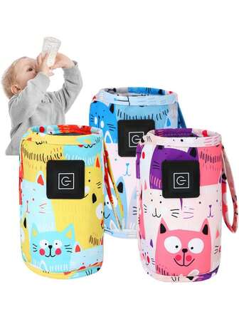 便携式婴儿奶瓶加热器 - USB 旅行奶瓶加热器包，3 档温度可调，保温奶瓶套，旅行婴儿奶瓶加热器