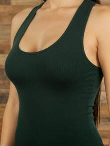 Cotton Ribbed Racerback Tank Top - Green - View 3