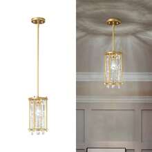 Dining Room Light Fixture Semi Flush Mount Ceiling Light, Industrial Farmhouse Chandelier Gold Metal Crystal Pendant Light For Hallway Balcony Kitchen Island (Round 1-Light) - 圓形-6.29英寸 - 查看 1