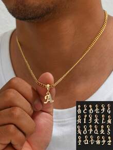 1 Pc Silver Plated Rhinestone Simple 26 Letters Personalized Pendant Keel Chain Necklace Best For Men Birthday Commemoration Gift Necklacee - Silver - View 5