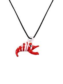 1pc Handmade Blown Glass Octopus & Lobster Pendant Necklace, Animal Pendant Necklace With Chain, Artisanal Vacation Style Glass Pendant Necklace, Daily Wear & Gift