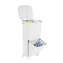 Eatssode 45L Abfalleimer, Große Kapazität Sortiermülleimer Vertikaler Mülleimer, Mülltrennsystem Abfalltrennsystem Mülleimer aus Kunststoff, 45°-Öffnung Müllbehälter mit 4 Universal-Räder - Weiss - Übersicht 8