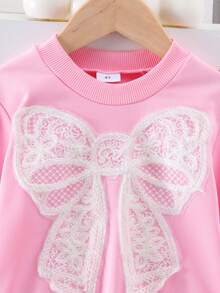 2 st/set för unga flickor, söt fjärilsbroderad långärmad tröja och jeansbyxor, vår/höst - Rosa - Visa 3