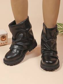 1 Pair Girls' Anti-Slip Breathable Casual Cute Mid-Calf Boots, Suitable For Winter - Black - View 9