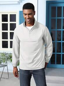 Chaqueta cortavientos ligera con cremallera de cuarto para hombre para golf, senderismo, correr. Chaquetas cortavientos con bolsillos - Blanco - Ver 5