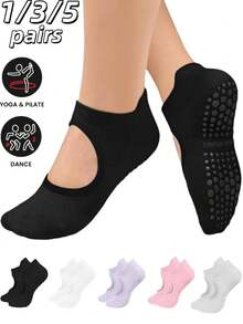 1/3/5 أزواج جوارب بيلاتس ويوجا مانعة للانزلاق للنساء، تصميم شبكي علوي، كعب مقوى، مناسبة للبيلاتس والباليه والرقص والتمارين حافي القدمين