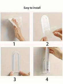 1pc Light Luxury Toothbrush Storage Rack Self-Adhesive Electric Toothbrush Holder: Bathroom Toothpaste Cleanser Razor Storage Rack, Wall-Mounted Bathroom Storage Rack, Space-Saving Christmas/Halloween Gift Decoration - Clear - View 7