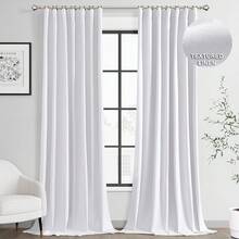 Beige Linen% Blackout Curtains 84 Inch Long, Rod Pocket/Back Tab/Hook Belt/Clip Rings, Thermal Insulated Drapes Bedroom Living Room With Hooks (1 Panel, 60 X 84), Stylish Window Treatments - 白色 - 查看 1