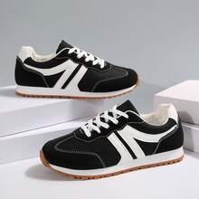 Sneakers For Women Fashion Tennis Shoes Casual Athletic Solid Color Low Top Lace Up Plain Toe Fabric Inner PVC Sole For Outdoor Walking Office Travel Spring Fall - Đen và trắng - Xem 8