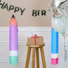 10pcs Giant Inflatable Pencils - Multicolor Combination, Large Blow-Up Crayon Decorations For Back To School, Graduation Party Supplies & Photo Props, Durable Plastic Beach Party Decor, Inflatable Decorations For Halloween, Christmas Event & Party Supplies - Multicolor - View 5