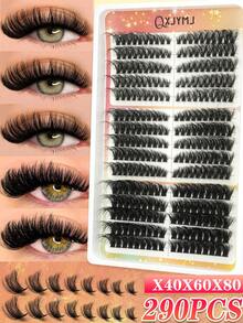 290 Clusters Of False Eyelashes, D-Curled And Voluminous False Eyelashes, 8-18mm Mixed Length, 3D Effect, DIY Natural, Soft And Thick, Suitable For Everyday Wear, Parties, Stage Performances, And Nightlife Occasions. - D - 查看 1