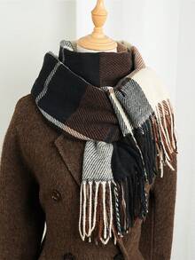 1 Piece Of Elegant And High-End Checkered Pattern Long Scarf For Women, Versatile And Fashionable Decoration For Air-Conditioned Rooms In Spring And Autumn, Suitable For Daily Wear And Outdoor Use