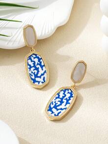 1 Pair Retro Minimalist Fashion Long Earrings, Alloy & Acrylic Printed Earrings - Earrings - View 5