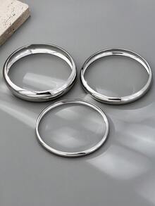 Set de 3 piezas de pulseras circulares de lujo, set de joyas de moda con textura martillada, adecuado para galas, citas, fiestas, reuniones y regalos festivos de mujer - Plateado - Ver 10