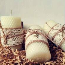 3 Sets Of 2 * 4 Inch Natural Beeswax Candles, Cylindrical Beeswax Candles With Honeycomb Texture, Equipped With Lace Ribbons And Small Bee Decorations, A Gift From The Beehive For Candle Enthusiasts, Smoke-Free, Handmade, Can Be Used For Home Decoration, Special Scene Decoration, Holiday Decoration, Or As A Gift For Lovers, Family, And Friends. Christmas, Halloween. - Nhiều màu - Xem 5