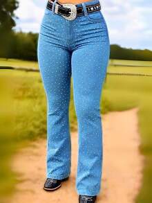 Women's Luxury Country Flare Jeans, High Waist With Sparkles, Premium Line, Rodeio, Cavalgada West - Clara Pedrarias - Xem 2