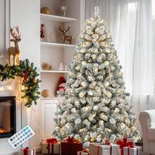 7.5ft Prelit Snow Flocked Artificial Full Christmas Tree With 1550 Branch Tips And Foldable Base For Home - 美規A型插(110-127V) - 查看 12