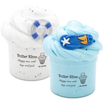 70ml DIY 香味黄油史莱姆套装，蓝白魅力史莱姆柔软蓬松泥，趣味感官玩具，适合男孩女孩的儿童理想派对礼物