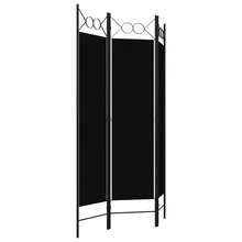 3 Panel Room Divider Black 120x180 Cm Powder Coated Iron Frame 100% Polyester Fabric Folding Privacy Screen With Circular Top Pattern - Black - View 3