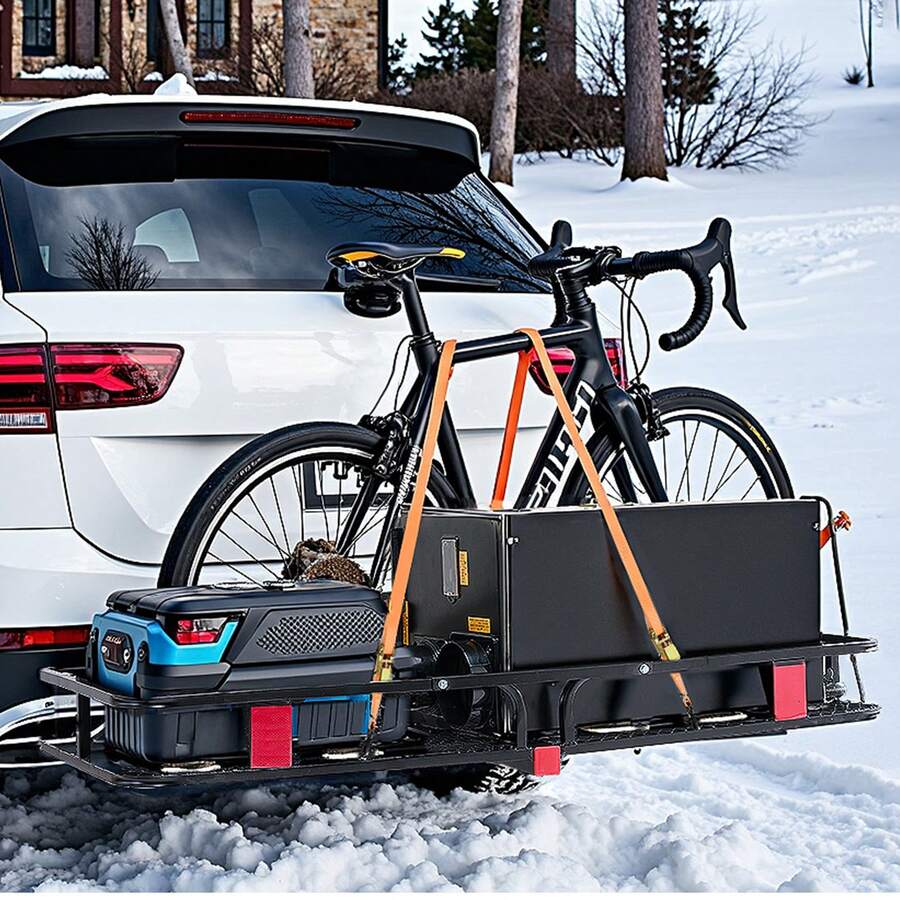 53" X 19" X 5", Hitch Cargo Carrier, 500 Lbs Capacity Hitch Cargo Carrier With Hitch Stabilizer & Ratchet Straps, Hitch Mount Cargo Carrier With Cargo Net With Hook, Fit For SUVs - Black - View 1