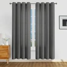 Set 1/2 buah Tirai Tekstur Linen Imitasi, Cocok untuk Ruang Tamu dan Kamar Tidur, Tirai Semi-Transparan Anyaman Goni Rustic dengan Lubang Atas, Penyaring Cahaya, Abu-abu Gelap - Dark Grey - View 13