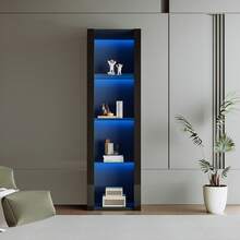 Vitrinenschrank Sideboard mit 3 Glasfächern und LED-Beleuchtung – Moderner Hochschrank Standschrank für Wohnzimmer, Küche & Badezimmer