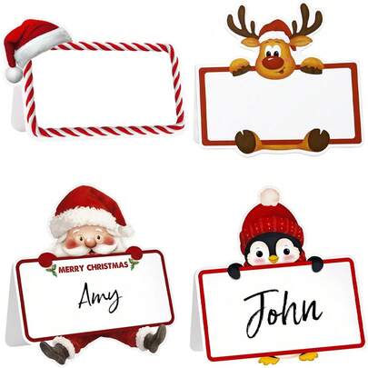 Segnaposto natalizi a forma di renna per apparecchiare la tavola, bigliettini natalizi pieghevoli per il nome dei posti a tavola per feste di Natale e banchetti natalizi