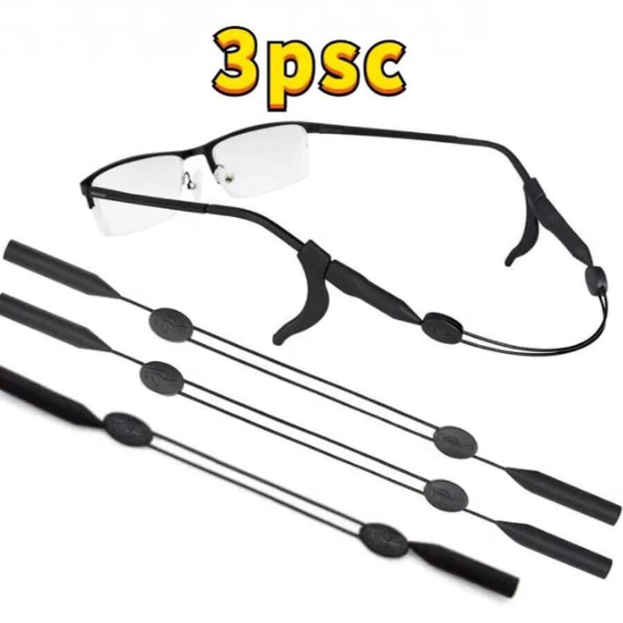 3 Adjustable Sports Eyewear Chains, Silicone Eyewear Holders, Comfortable Non-Slip Eyewear Straps For Active Lifestyles - Black Without Glasses