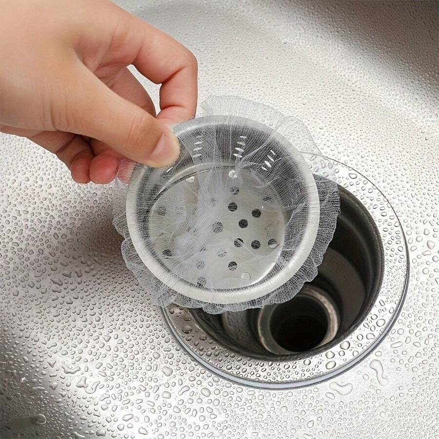 50/100/200pcs Fine Mesh Kitchen Sink Filter Bags, Kitchen Sink Strainer, Bathroom Sink Strainer - Reusable And Disposable, Easy To Clean Kitchen Drain Protector, Suitable For Kitchen And Bathroom Home Bathroom Decor Fall Decor Back To School - White - View 1