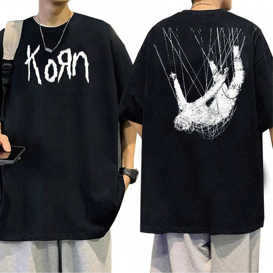 Korn Rock Metal Band T-Shirt International Music Unisex Male Female 100% Cotton Premium Top Streetwear Launch Immediate Shipping Various Colors!! Plus Size - màu đen - Xem 1