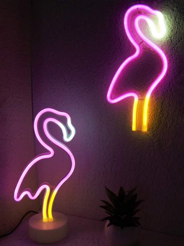 1 قطعة إضاءة نيون على شكل فلامنجو، إضاءة متعددة الألوان، مصباح جو LED، إضاءة ديكورية فريدة للغرفة والسرير والمكتب والحفلات والنوم والديكور والعطلات والهدايا، تعمل بمنفذ USB 5 فولت 1 أمبير أو 3 بطاريات AA (البطاريات غير مشمولة)