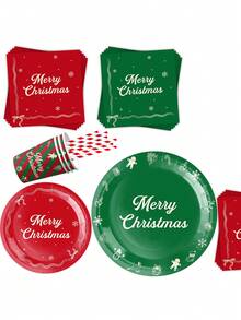 1/10/20 szt./zestaw świątecznych przyborów na imprezę, w tym papierowe talerzyki, papierowe kubki, serwetki itp., odpowiednie na uroczystości bożonarodzeniowe