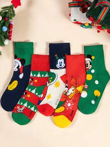 1/5/10 Pairs Disney Men's Mid-Calf Socks With Mickey Mouse Wearing Christmas Hat, Fun Christmas Socks For Autumn/Winter - Multicolor - View 3