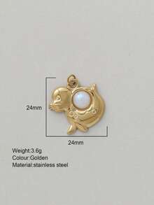 1pc Stainless Steel Gold Dolphin, Seashell, Bow, Bear, Flower Pendant Charm, Suitable For Necklace, Bracelet, Daily Wear - Gold - View 9
