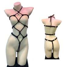 Sexy Bondage And Restraint Open String Clothing Set No Need To Take Off Hot See-Through Temptation Sexy Underwear Set - Đen [Gói] Có thể điều chỉnh - Xem 2