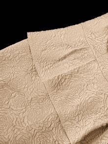 Plus Size Women V-Neck Long Sleeve Cocktail Dress, Made Of Jacquard Fabric, Decorated With Fashionable Big Bow, Midi Pencil Skirt - Khaki - View 6