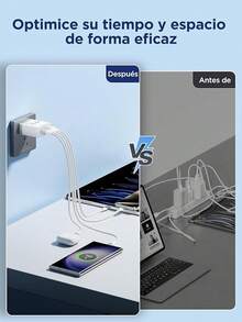 Aioneus Cargador Tipo C, Cargador USB C Carga Rápida 40W Cubo PD+QC Rapido 4-Puertos Adaptador con Cable 2M 60W, USB A y USBC Charger para iPhone 16 15 14 13 12 11 Pro MAX XS XR, Galaxy S25 S24 - blanco - Ver 3