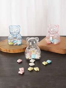 4pcs Transparent Bear Shaped Candy Boxes, Snack Storage Containers For Cereal, Snacks, Candies, Chocolates, Pantry & Kitchen Accessories