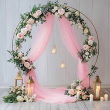 1pc Pink Sheer Backdrop 27*236 Inches, Wedding Arch Decor, Suitable For Engagement, Ceremony, Birthday Party, Bridal Shower, Outdoor Background, Party Decoration - Multicolor - View 6